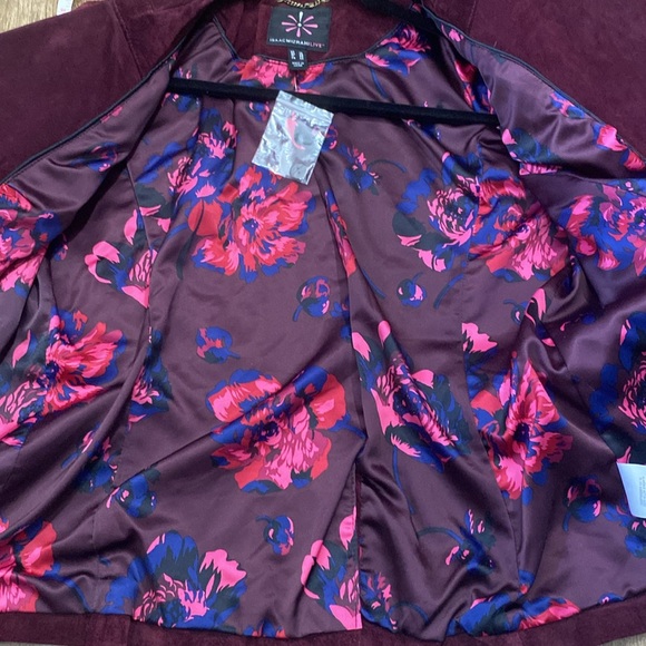 Real leather Isaac mizrahi live us 10 plum motorcycle jacket gold zippers - Picture 8 of 13